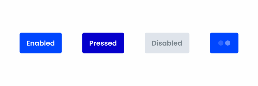 Image showing the four states buttons have for mobile.