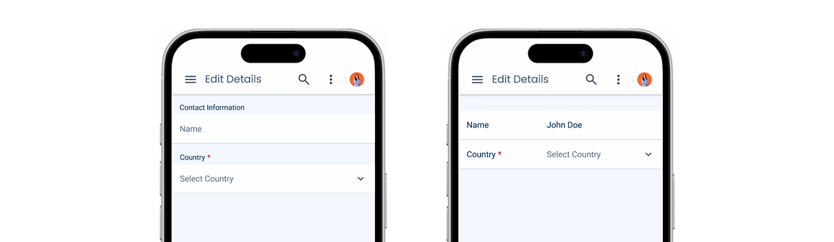 Image showing examples of the default and horizontal variations of the Text Field and Select Box