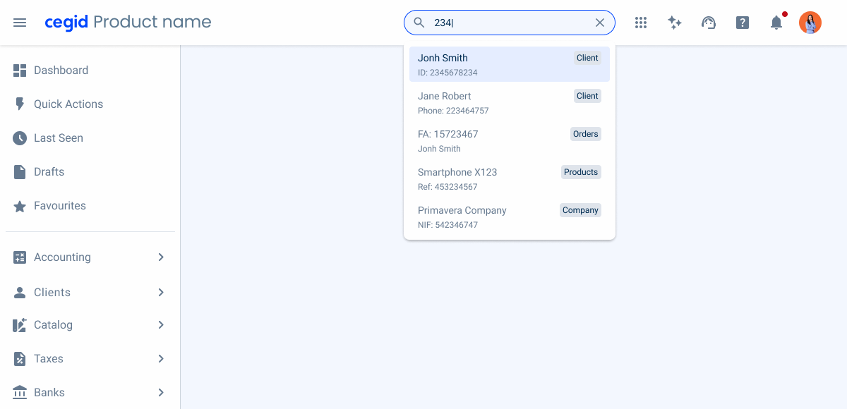 Search applied in topbar