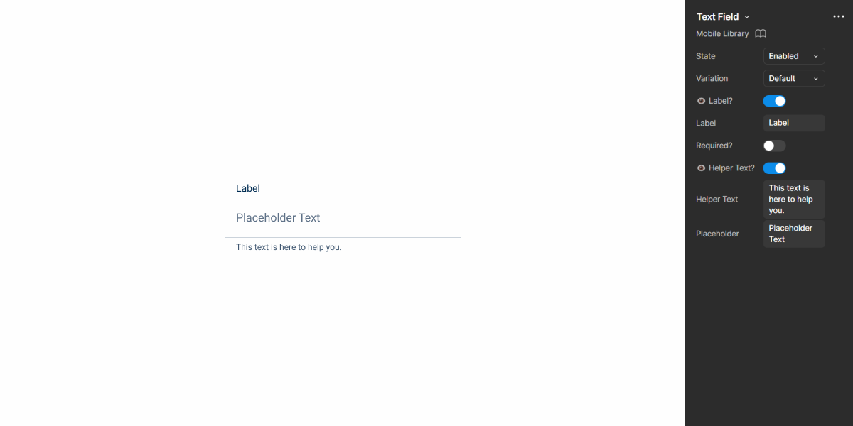 Image showing the Text Field component in Figma.