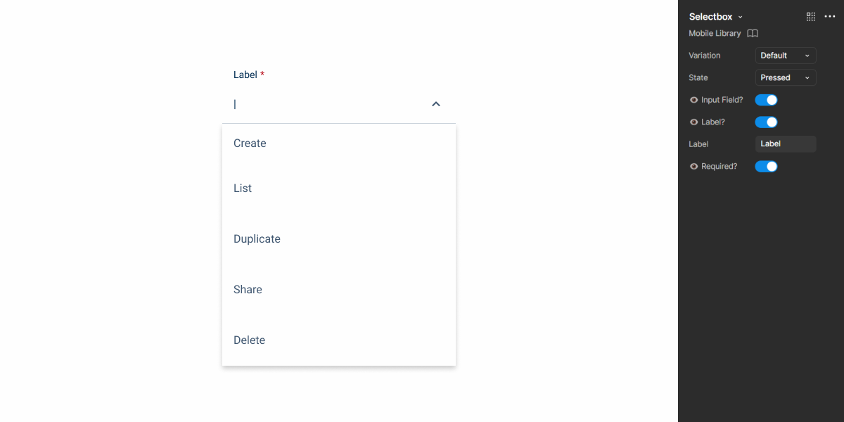 Image showing the Select Box component in Figma.
