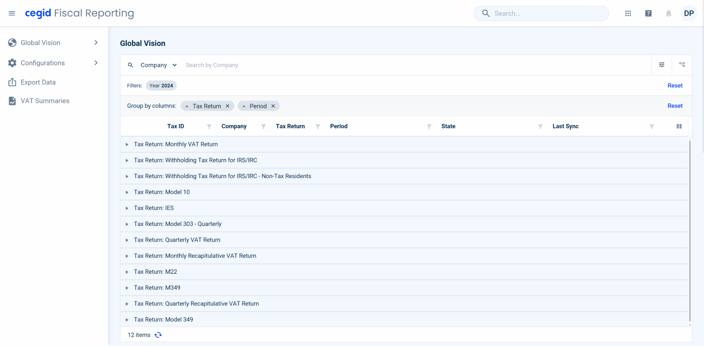 CEGID Fiscal Reporting menu navigation