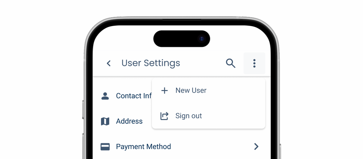 Image showing an example of a Menu being applied to an action in the Top App Bar.
