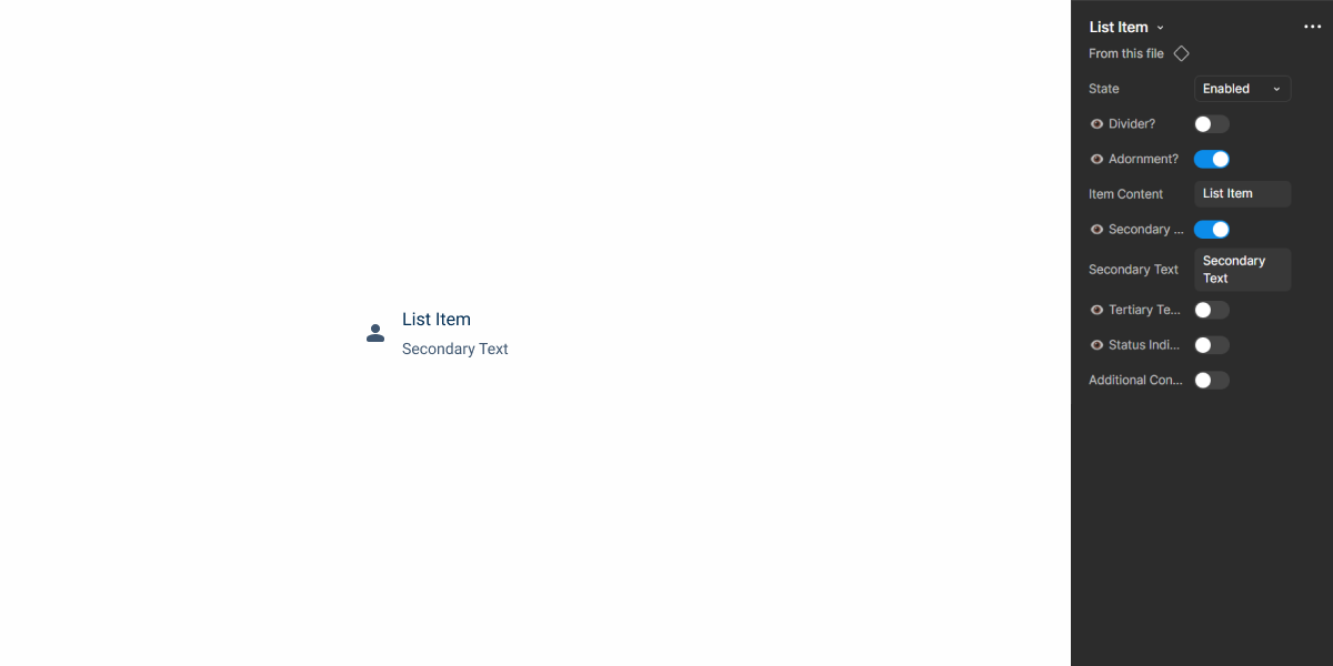 Image showing how the List Item component looks like in Figma.