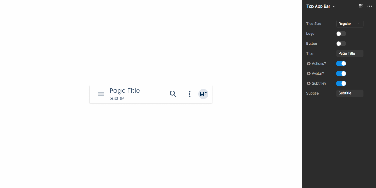 Image showing how the Top App Bar component looks like in Figma.