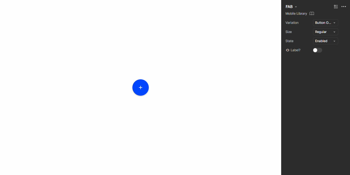 Image showing how the FAB component looks like in Figma.