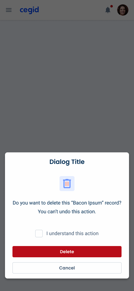 Dialog with checkbox applied in mobile view