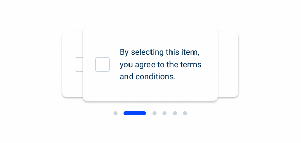 Example of a Carousel slide asking a user to accept the product's terms and conditions.