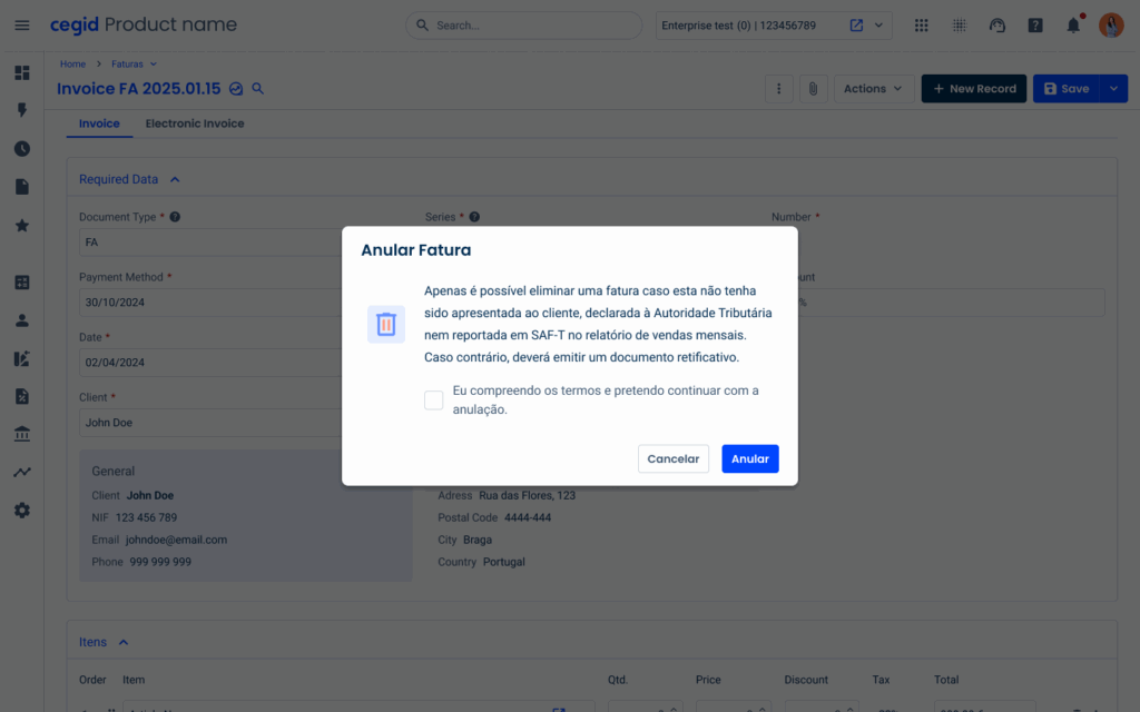 Dialog with checkbox applied in desktop view