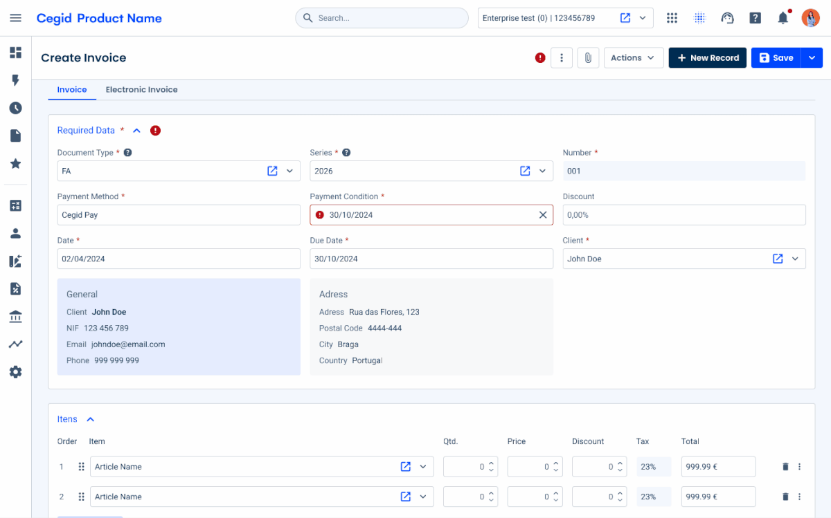 Error handlign applied to a regular form